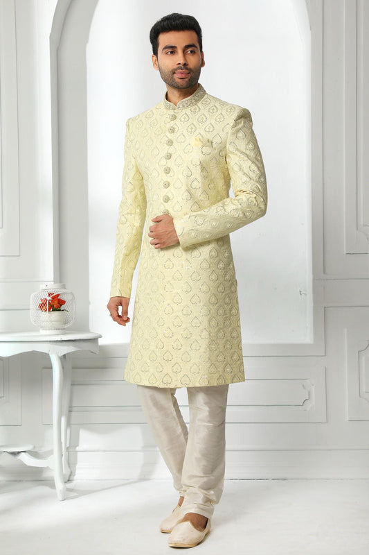 Pista Green Colour Art Silk Thread Work Embroidery Work Sherwani