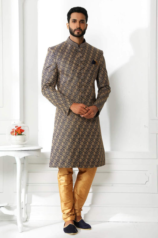 Green Colour Art Silk Thread Work Embroidery Work Sherwani