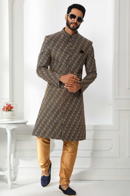Green Colour Art Silk Thread Work Embroidery Work Sherwani