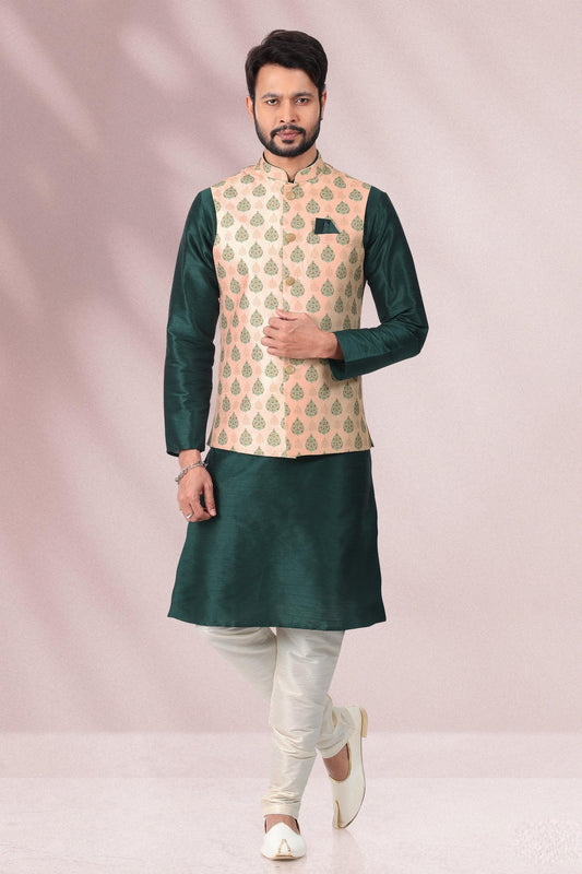 Peach Colour Banarasi Silk Kurta Pajama With Jacket