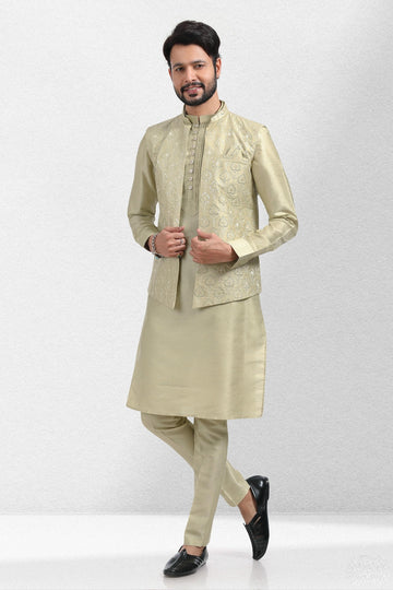 Pista Green Colour Art Silk Kurta Pajama With Jacket
