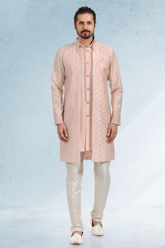 Peach Colour Art Silk Kurta Pajama With Jacket