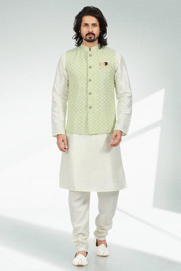 Pista Green Colour Art Silk Kurta Pajama With Jacket