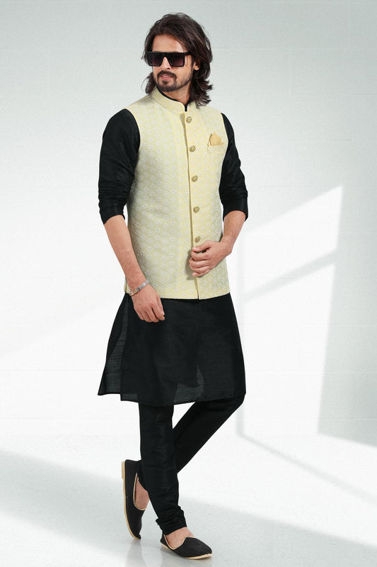 Yellow Colour Art Silk Kurta Pajama With Jacket