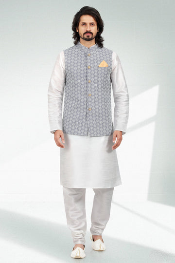Purple Light Colour Art Silk Kurta Pajama With Jacket