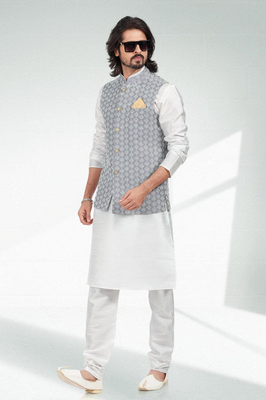 Purple Light Colour Art Silk Kurta Pajama With Jacket