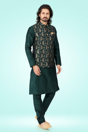 Green Colour Jacquard Banarasi Silk Kurta Pajama With Jacket