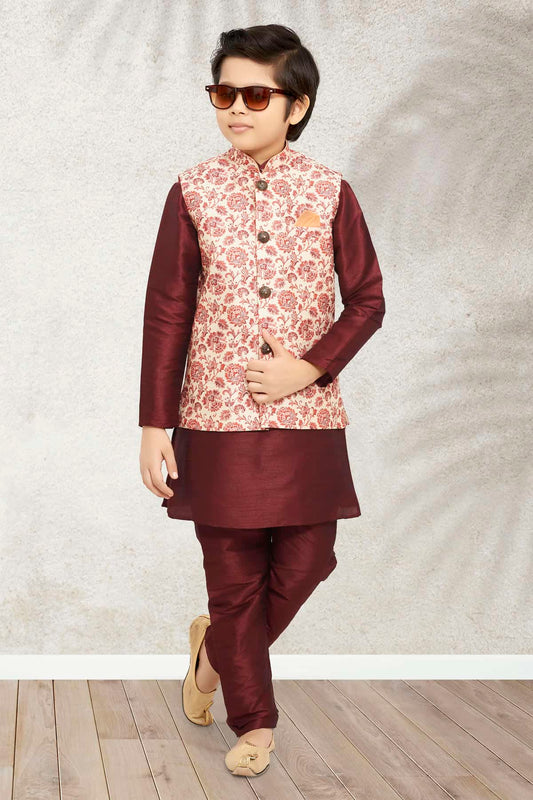 Banarasi Silk Digital Printed Cream Colour 3 Pcs Jacket Set