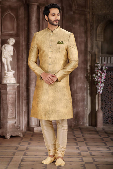 Art Silk Yellow Colour Digital Printed Work Indo Western Sherwani