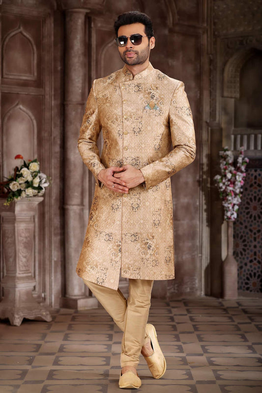 Art Silk Onion Colour Digital Printed Work Indo Western Sherwani