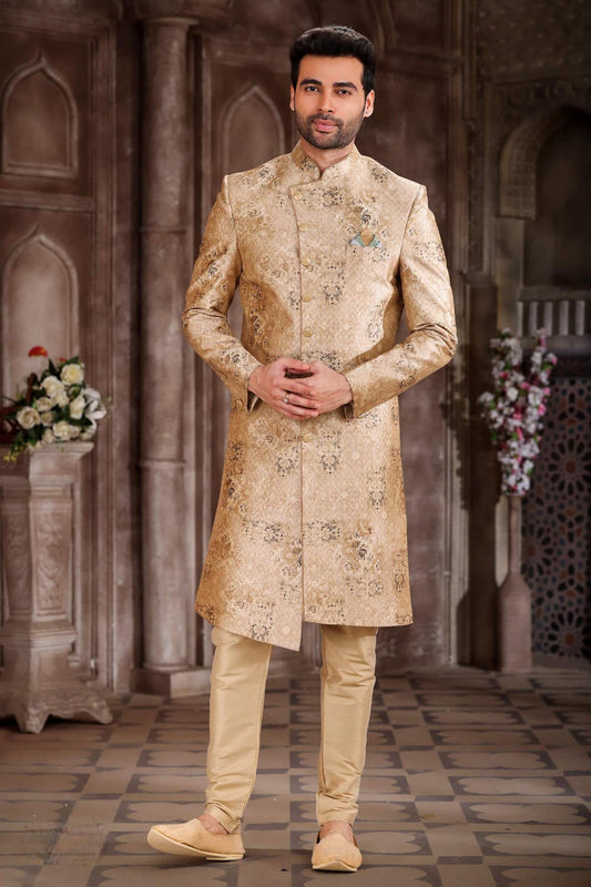 Art Silk Onion Colour Digital Printed Work Indo Western Sherwani