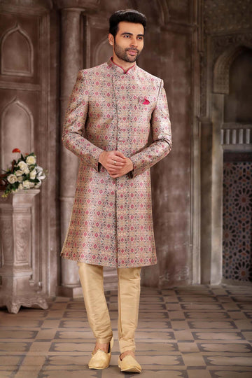 Art Silk Rani Pink Colour Digital Printed Work Indo Western Sherwani