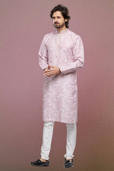 Cotton Thread Work Father and Son Combo In Pink Colour
