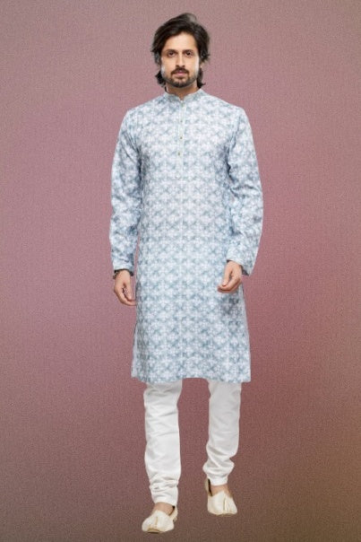 Cotton Thread Work Father and Son Combo In Sky Blue Colour