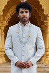 Georgette Thread Embroidery Work Gray Colour Sherwani