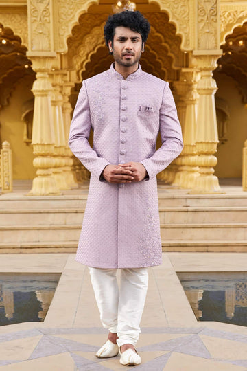 Art Silk Thread Embroidery Work Dark Onion Colour Sherwani