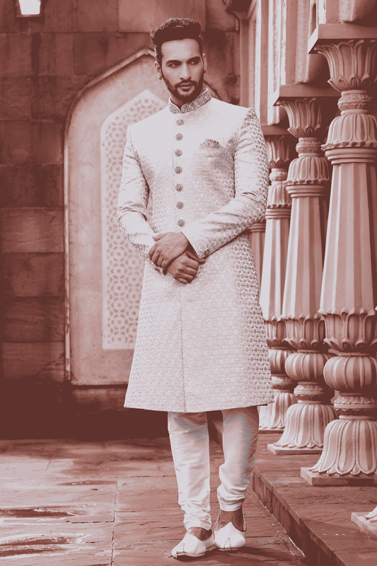 Art Silk Hand Thread Embroidery Work Grey Colour Sherwani