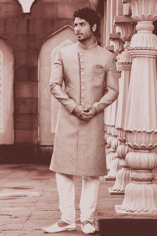 Art Silk Hand Thread Embroidery Work Light Green Colour Sherwani