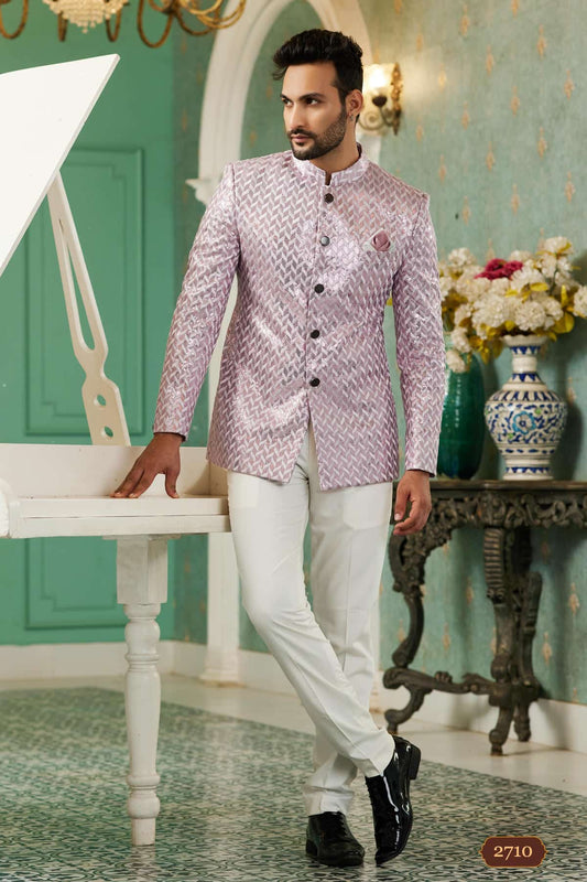 Art Silk Jodhpuri Suit With Thread Embroidery Work In Onion Pink Colour