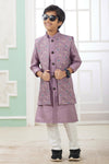 Art Silk Onion Colour Thread Embroidery Work 3 Pcs Jacket Set