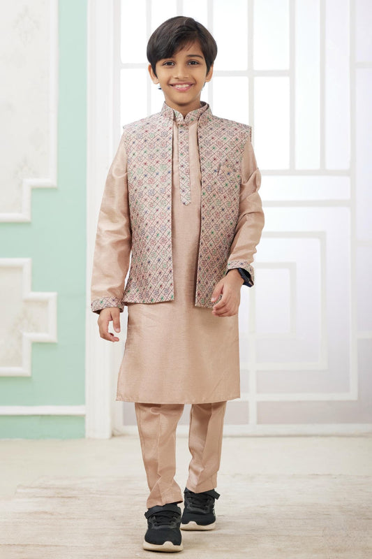 Art Silk Dusty Peach Colour Thread Embroidery Work 3 Pcs Jacket Set
