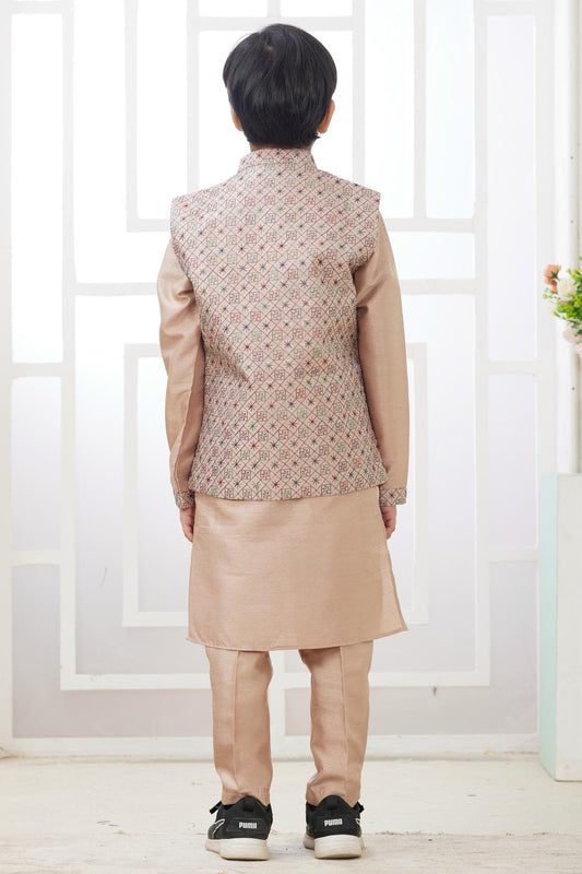 Art Silk Dusty Peach Colour Thread Embroidery Work 3 Pcs Jacket Set