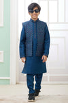 Art Silk Blue Colour Thread Embroidery Work 3 Pcs Jacket Set