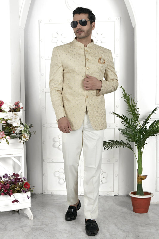Thread Work Art Silk Jodhpuri Suit In Pista Green Colour For Men