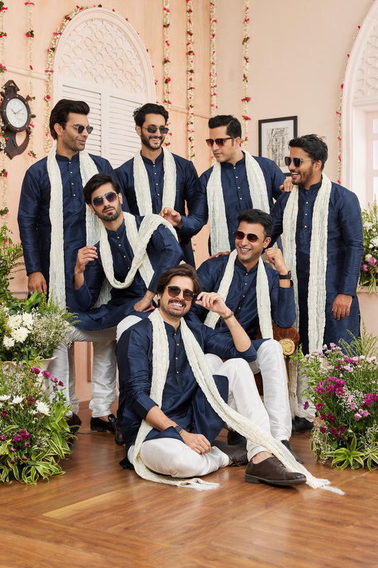 Art Silk Blue Colour Kurta Pajama With Stole