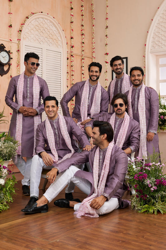 Art Banarasi Silk Dark Onion Colour Kurta Pajama With Stole