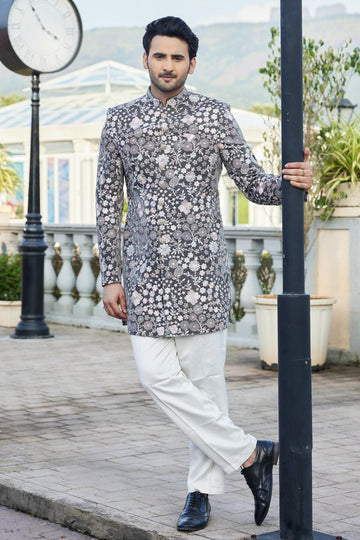 Grey Colour Velvet Indo Western For festival