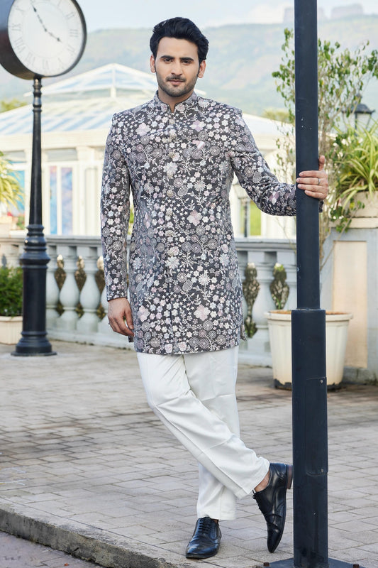 Grey Colour Velvet Indo Western For festival