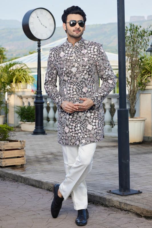 Grey Colour Velvet Indo Western For festival