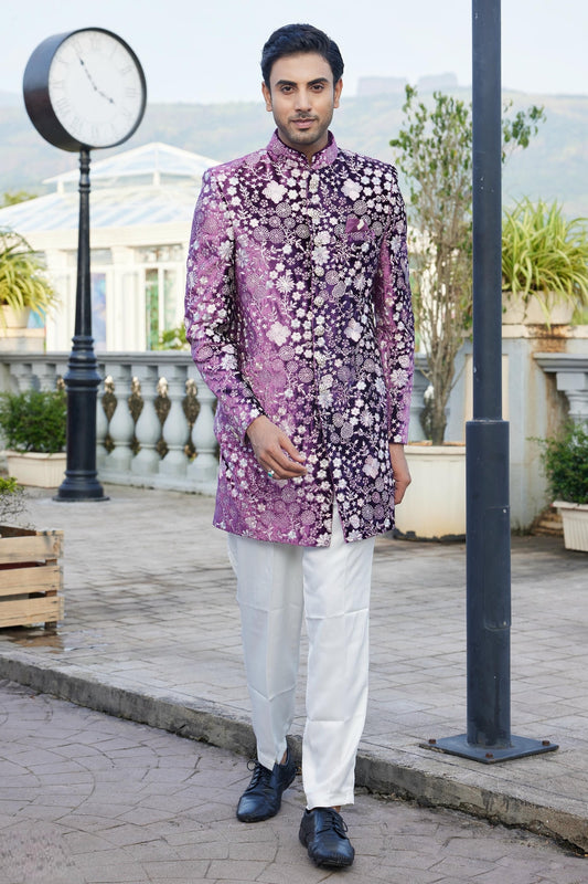 Magenta Colour Velvet Indo Western For festival