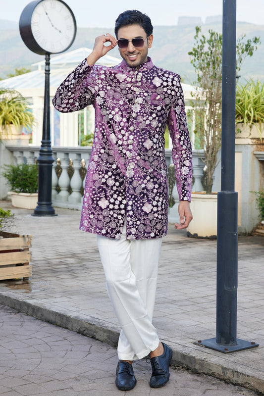 Magenta Colour Velvet Indo Western For festival