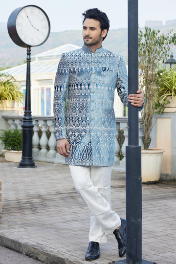 Teal Blue Colour Velvet Indo Western For festival