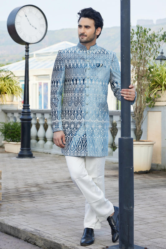 Teal Blue Colour Velvet Indo Western For festival