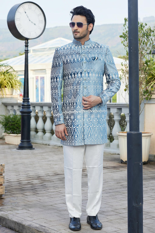 Teal Blue Colour Velvet Indo Western For festival
