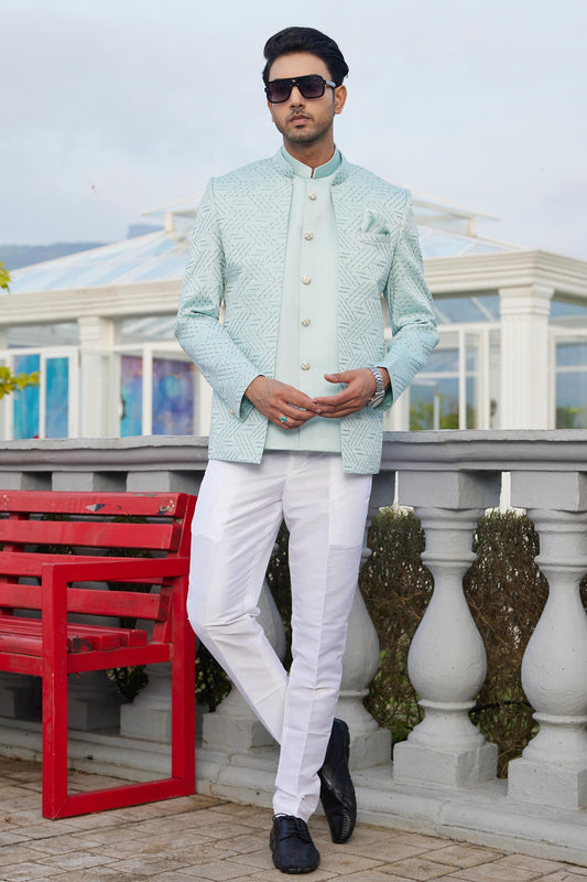 Pista Colour Art Silk 3 Pcs-Jacket Jodhpuri For festival