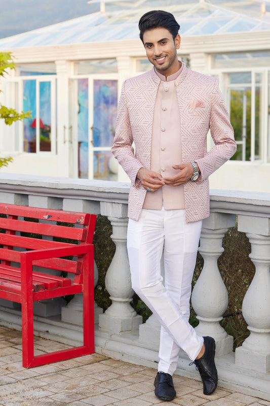 Onion Colour Art Silk 3 Pcs-Jacket Jodhpuri For festival