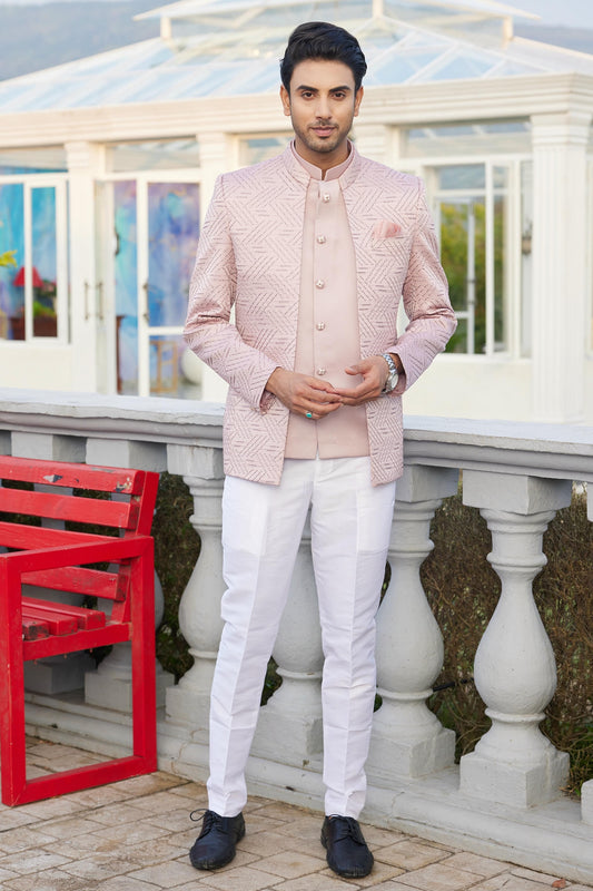 Onion Colour Art Silk 3 Pcs-Jacket Jodhpuri For festival