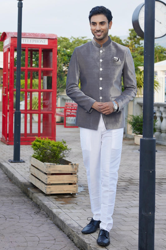 Grey Colour Velvet Jodhpuri For festival