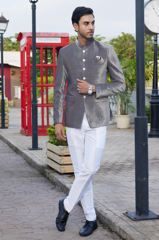 Grey Colour Velvet Jodhpuri For festival