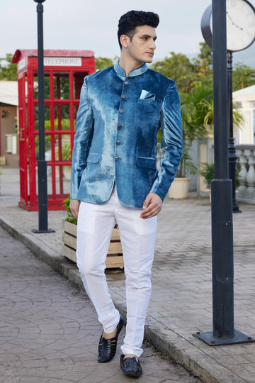Teal Blue Colour Velvet Jodhpuri For festival