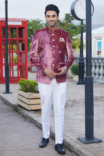 Dark Onion Colour Velvet Jodhpuri For festival