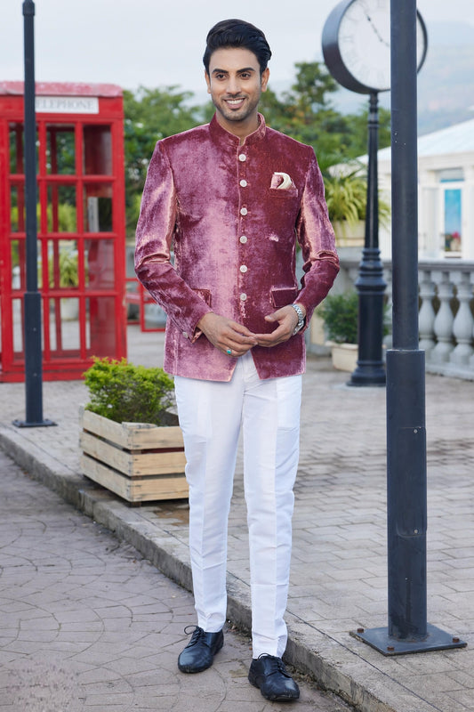 Dark Onion Colour Velvet Jodhpuri For festival