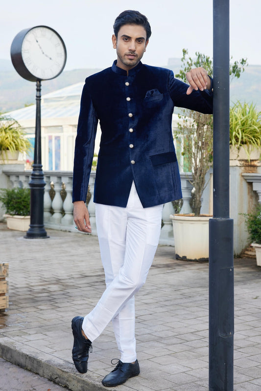 Blue Colour Velvet Jodhpuri For festival