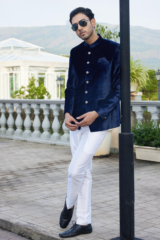 Blue Colour Velvet Jodhpuri For festival
