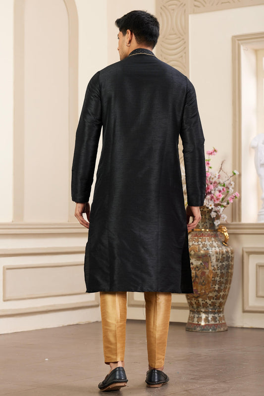 Banarasi Art Silk Hand Work Black Colour Kurta Pajama