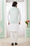 Art Silk Embroidery Pintux Work Father and Son Combo In Pista Green Colour
